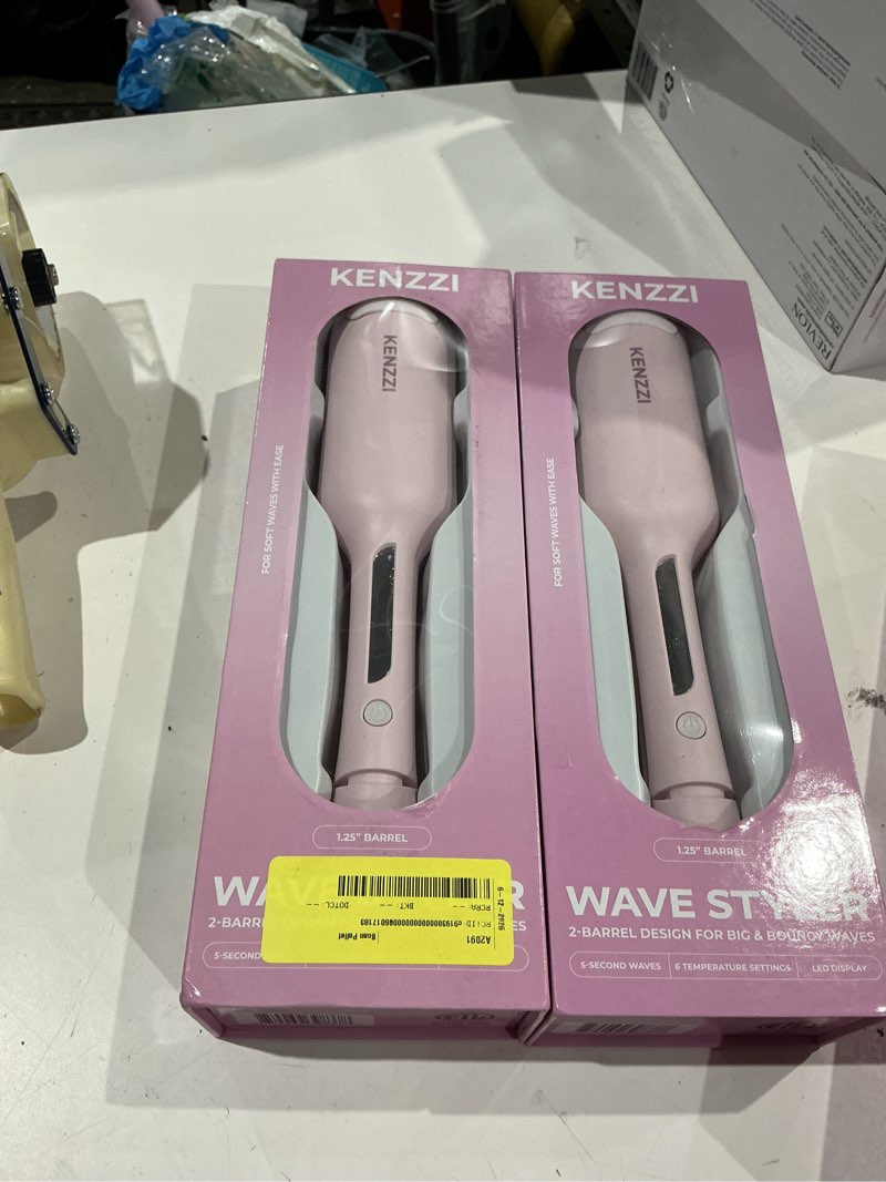 Condition photo showing As Is for kenzzi wave styler 2-barrel hair waver, 1.25 in, 6 heat settings, pink