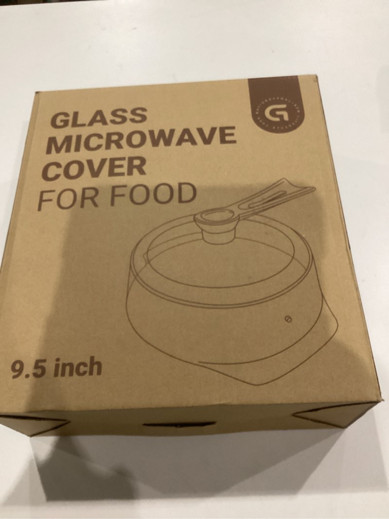 Condition photo showing New/Like New for Glass Microwave Splatter Cover, Microwave Cover for Food with Standup Handle, Dishwasher Safe, Food Safe, Clear Microwave Plate Splatter Guard Lid with Vent Hole, House Essentials for Gift, 9.5inch