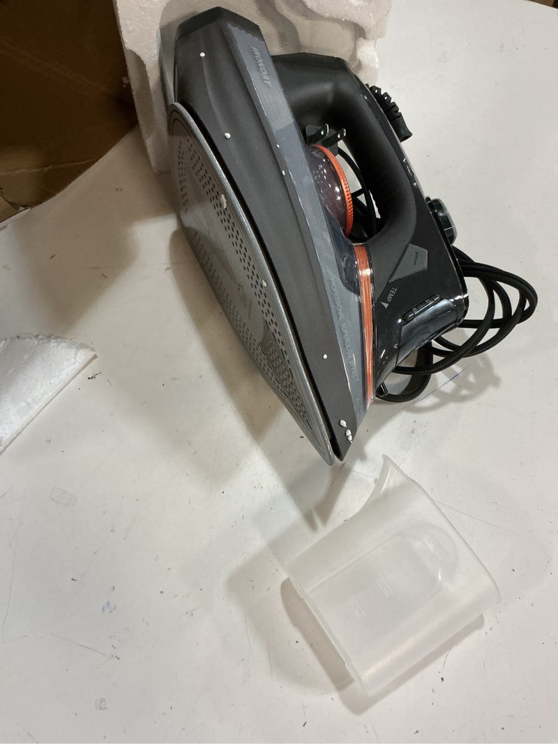 Condition photo showing Good Condition for steam iron for clothes with lcd screen, 1700w iron non-stick ceramic soleplate, auto shutoff, self-cleaning, anti-drip, steam burst, spray mist 10.14oz water tank ironing clothes for home,grey