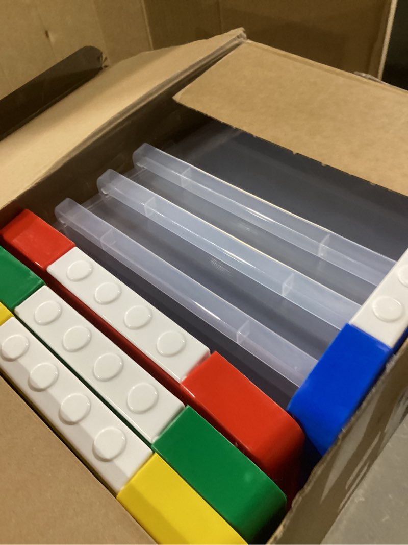 Condition photo showing Good Condition for Vicenpal 4 Pack Toy Storage Containers with Lids Brick Shaped Kids Toy Organizer Box Plastic Clear Stackable Bin Chest for Building Block Dolls(Large,Red, Yellow, Blue, Green) Red, Yellow, Blue, Green Large