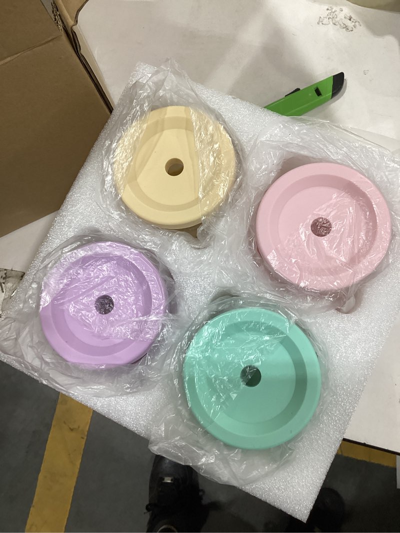 Condition photo showing New/Like New for Glass Cups with Lids and Straws (4 Pcs), 16oz Drinking Glasses Set with Silicone Sleeves for Coffee Bar Accessories Iced Coffee Cups with Lids, Glass Tumbler Reusable for Gifts Mint 16oz
