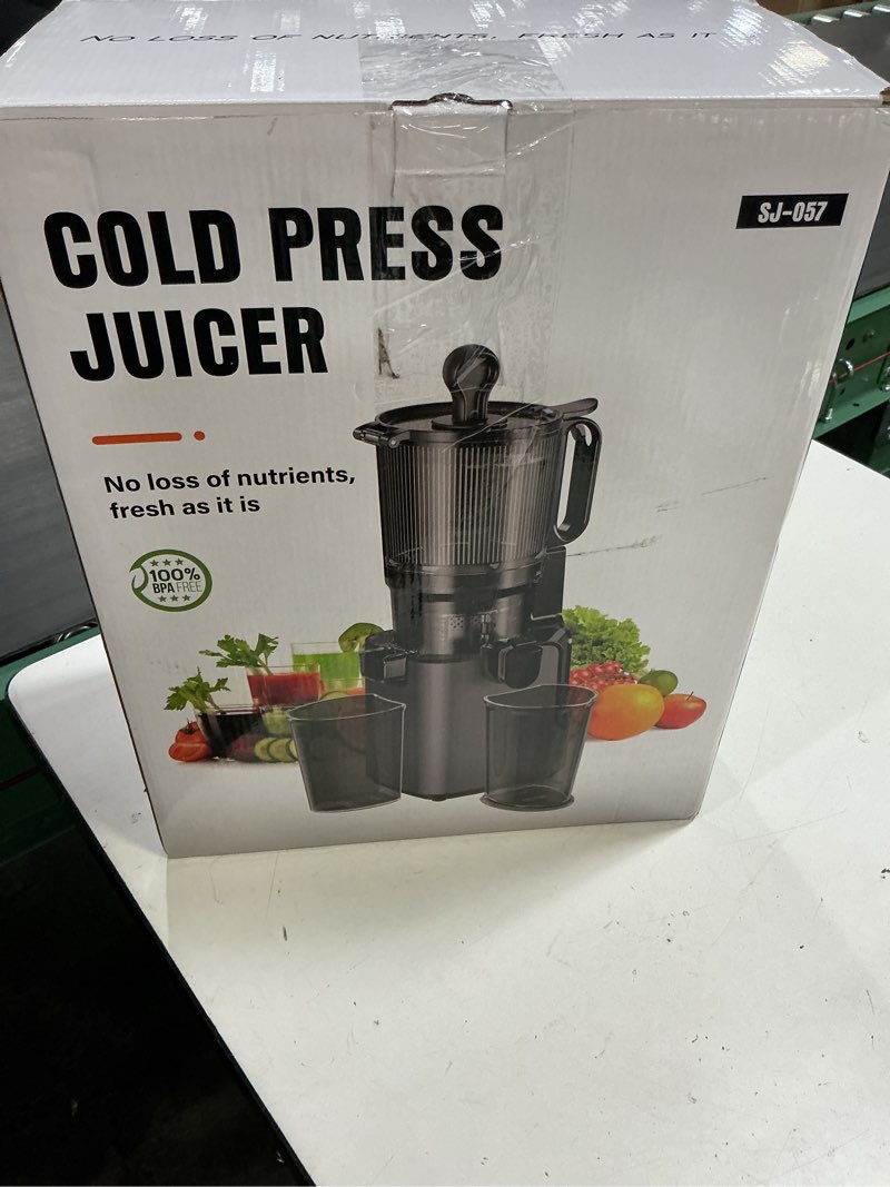 Condition photo showing New/Like New for juicer machines with 5.8" large chute, 2-in-1 cold press juicer for whole vegetables fruits 400w, masticating juicer easy to clean juice extractor machine for making nut mike, juice, premium gray titanium gray