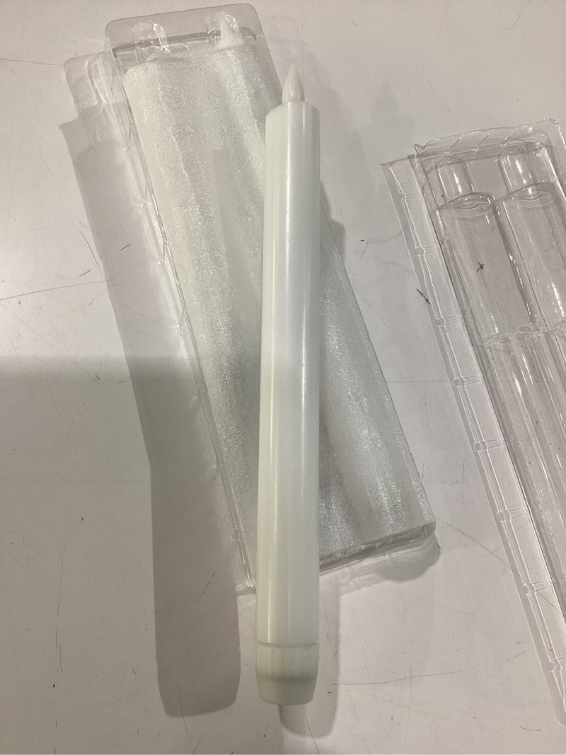 Condition photo showing New/Like New for homemory 2 pcs white flameless taper candles with remote and timer, real wax made 9.6" battery operated candle stick flickering, led taper candles with lifelike flame for indoor home decor a-white candles