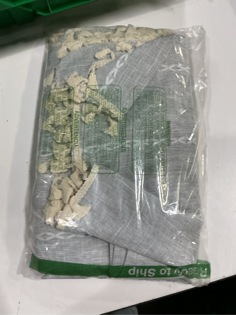 Condition photo showing New/Like New for Sutuo Home Boho Curtains for Bedroom Living Room Kitchen, Semi Blackout Linen Farmhouse Shabby Chic Tassels Window Treatment Bohemian Embroidery Drape, Rod Pocket 1 Panel 52" W x 84" L, Light Grey Light Grey Stripes 52"W x 84"L (Pack of 1)
