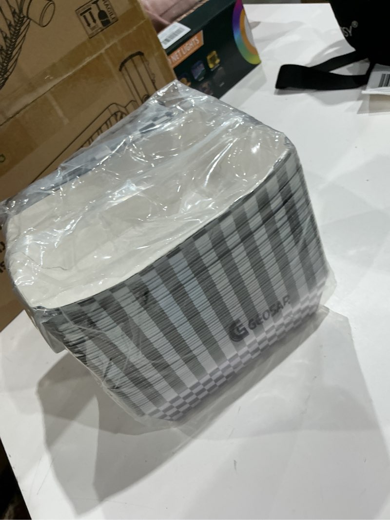 Condition photo showing Good Condition for incomplete  geosar 100 pcs gingham party supplies disposable paper food trays bulk disposable food boat with checkered wax paper sheet checkered wrapping supply for carnival picnic birthday party(iridescent) iridescent 100