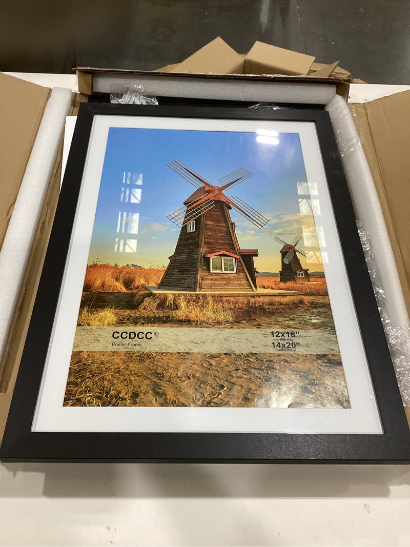 Condition photo showing Good Condition for 14x20 poster frame set of 2, 14 x 20 wood picture frames with mat for 12x18, wooden photo frame with tempered glass cover for wall mounting display, black black 14x20-2pack
