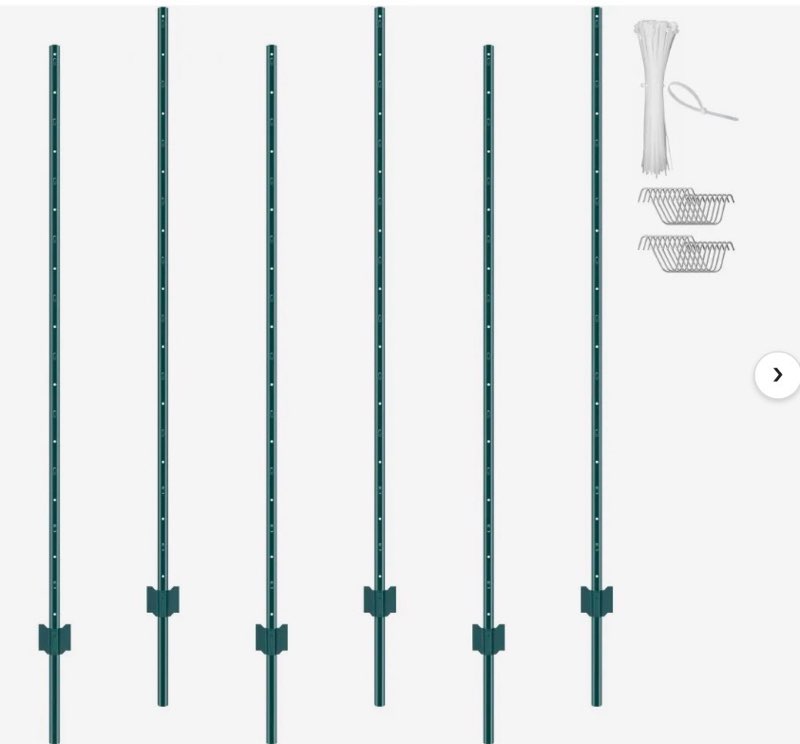 VEVOR 6 Feet Fence Post, 6 Pack U-Channel Heavy Duty Metal Fence Posts, Sturdy Steel Fence Stakes for Garden Yard, Lawn, Farms and Outdoor Wire Fencing, Green