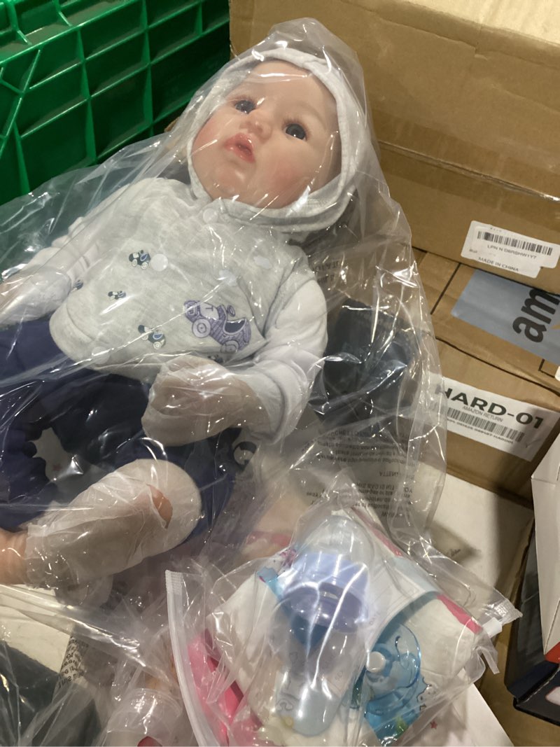 Condition photo showing Good Condition for outfit different   charex realistic reborn baby boy - 18 inch lifelike newborn baby doll with soft cloth body, handcrafted weighted real life baby dolls with accessories for kids age 3+ blue