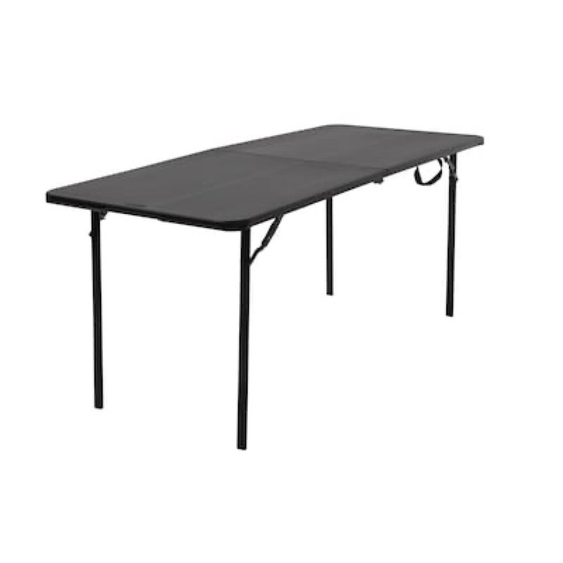 cosco 2.5-ft x 6-ft fold-in-half indoor or outdoor rectangle resin black folding banquet table 8 