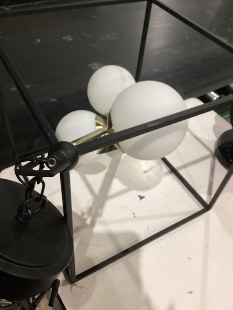 Condition photo showing As Is for origin 21 maren 4 -light matte black led opal glass metal chandelier