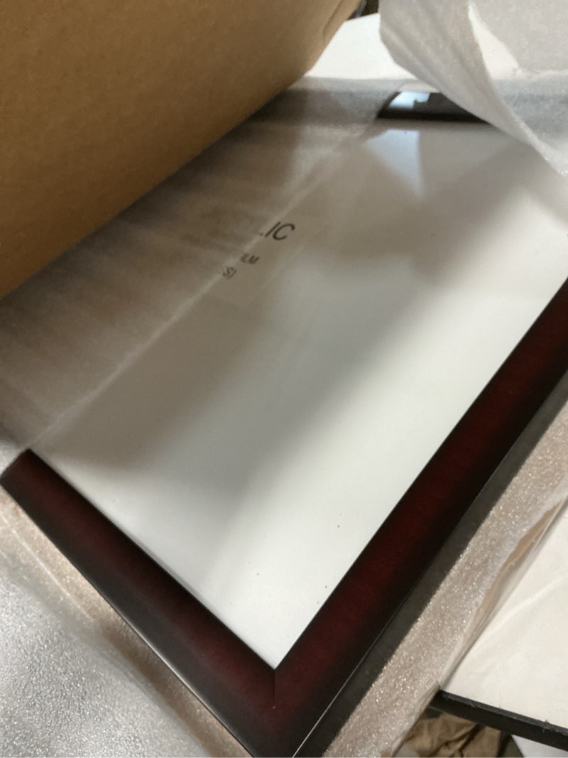 Condition photo showing Good Condition for 16x20 Mahogany Color Golf Flag Frame, Moulding brn-002, NEW Fairway Green Mat (holds 13x17 Masters Golf Flags; flag not incl) UPDATED JULY 2025