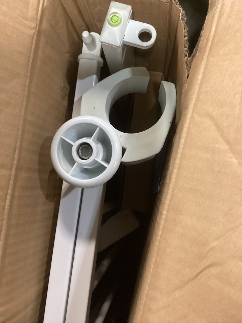 Condition photo showing As Is for regalo safety top of stairway & bottom extra wide baby gate, includes banister & wall mounting kit, babies, toddlers & pets, ages 6–24 months, tested & trusted, american designed, family owned white 29-43"w x 30.5"h