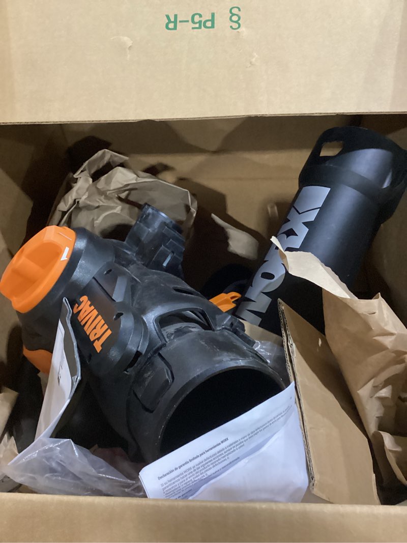 Condition photo showing Good Condition for ** not tested ** worx trivac 3 in 1 electric leaf blower for lawn care, leaf vacuum with 600 cfm, leaf mulcher with metal impeller, wg512 600cfm blower/vac/mulcher
