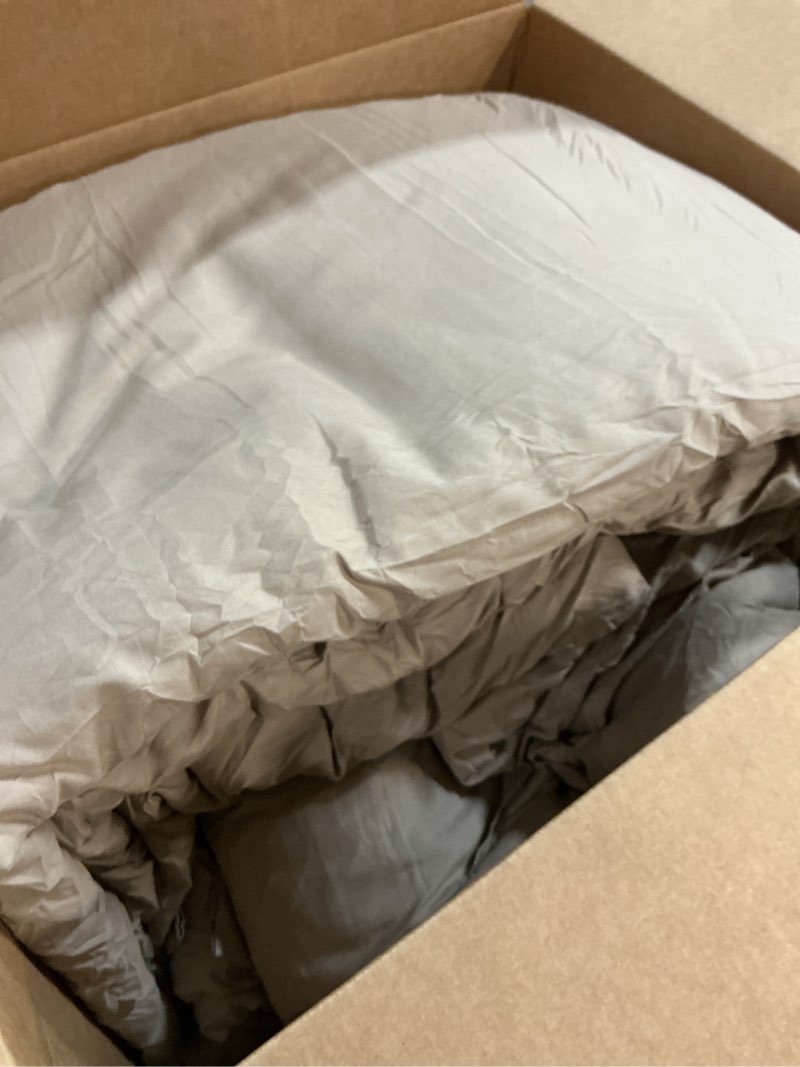 Condition photo showing As Is for litanika oversized king comforter sets oatmeal - 7 pieces bed in a bag oversized king bedding comforter sets, solid lightweight bed set with comforter, sheets, pillowcases & shams dark oatmeal oversized king (120"x98")