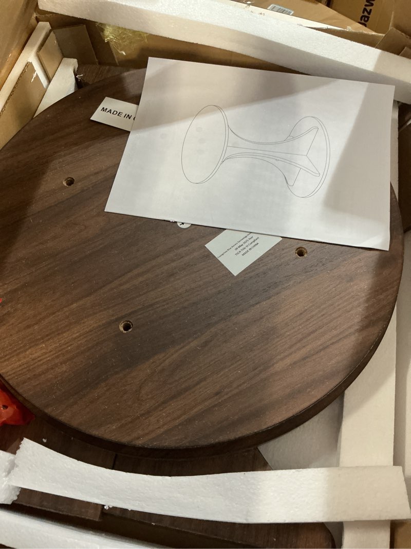 Condition photo showing Good Condition for Round Side End Table - Wood Accent Coffee Table for Living Room, Modern Circle Nightstand with Pedestal for Small Spaces Bedroom Sofa, Vintage Corner Couch Bedside Table (Rustic Brown)