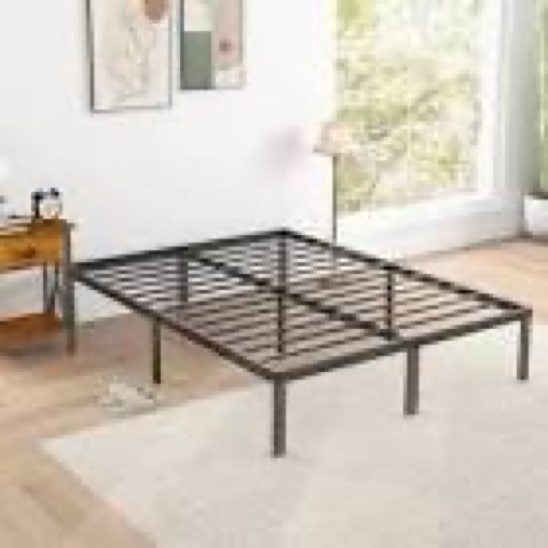 edx queen platform bed frame with ample storage space, sturdy steel slat support, heavy-duty construction, 14-inch height, no box spring required