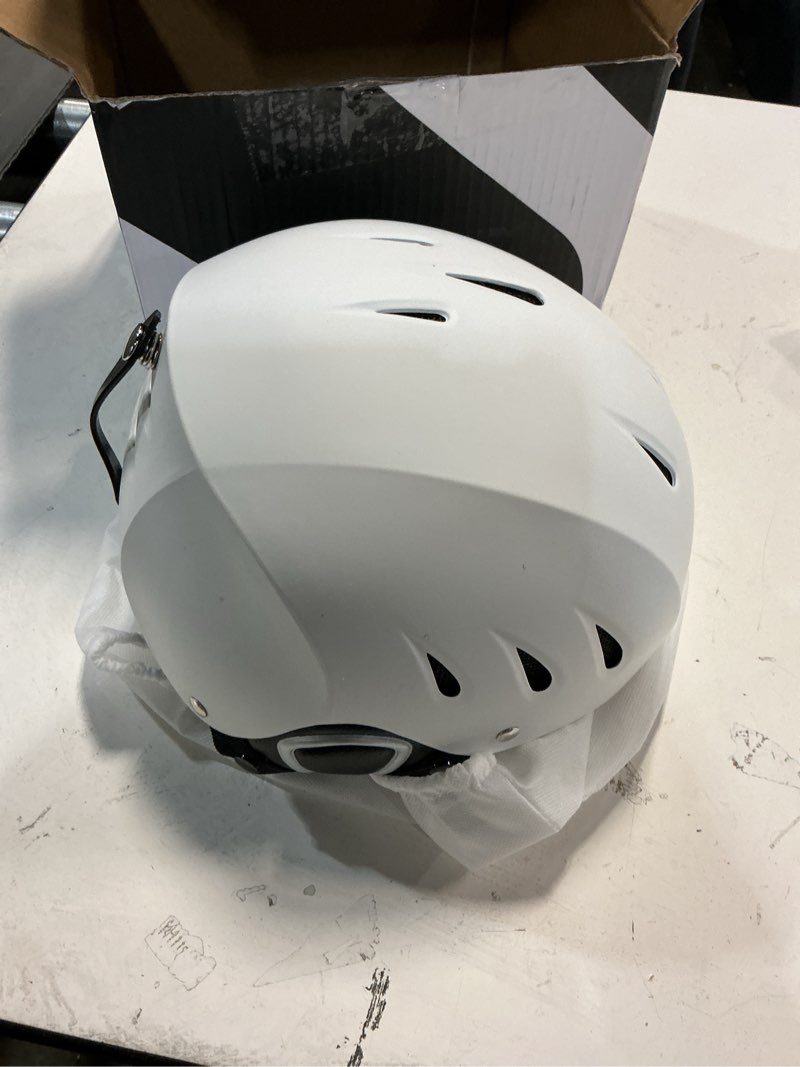 Condition photo showing New/Like New for (Size:XL)STOMP Ski & Snowboarding Snow Sports Helmet with Build-in Pocket in Ear Pads for Wireless Drop-in Headphone Matte White X-Large