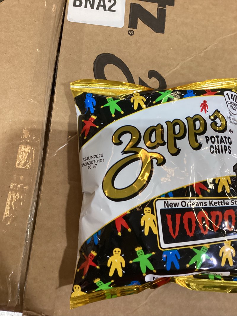 Condition photo showing New/Like New for zapp's new orleans voodoo potato chips, 42 - crunchy, gluten free snack with salt, vinegar, and smoky bbq flavors voodoo