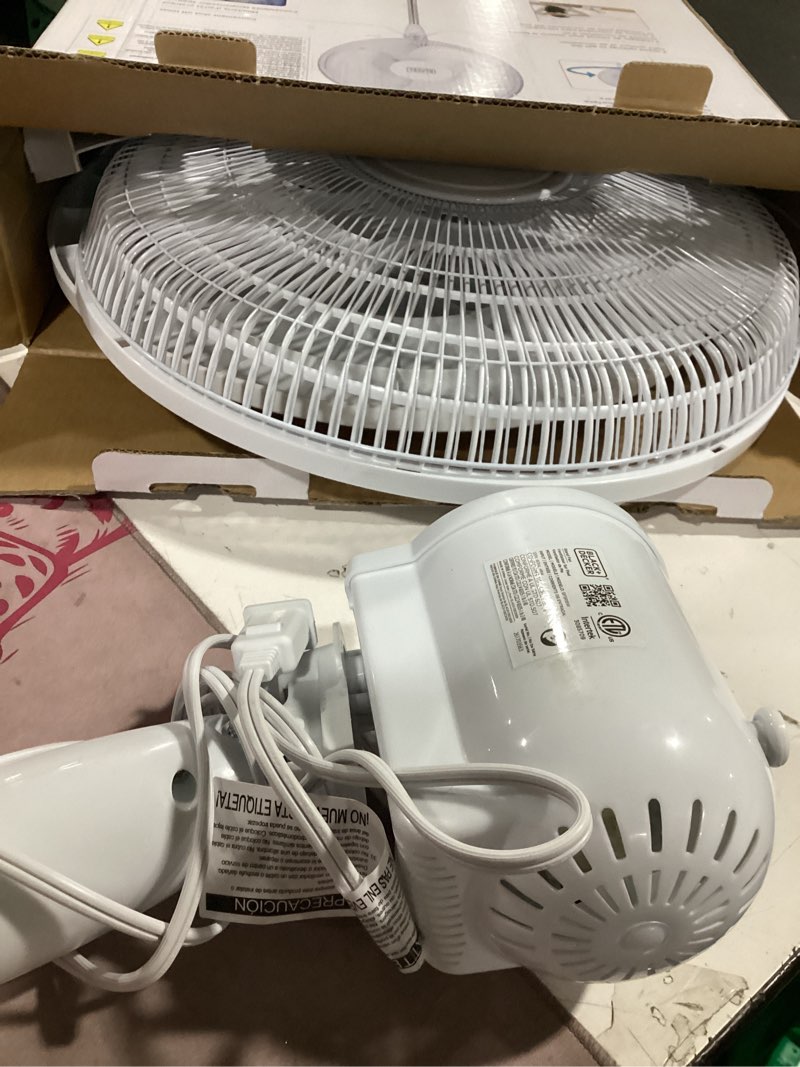 Condition photo showing Good Condition for (blades cracked)black+decker 16\" standing oscillating pedestal fan with remote, 90-degree oscillation, 3 speed settings, adjustable height, timer, 30-degree tilt, bfsr16w, white white 16\"