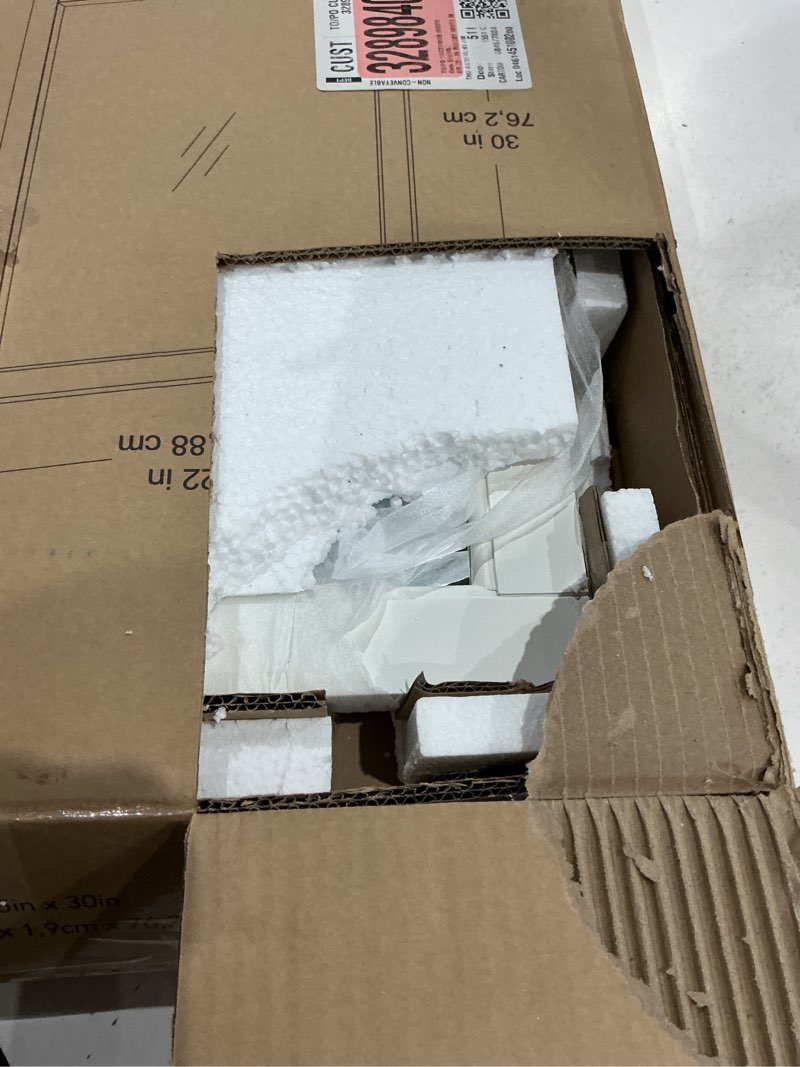 Condition photo showing As Is for allen + roth rigsby 22-in x 30-in framed bathroom vanity mirror (white)