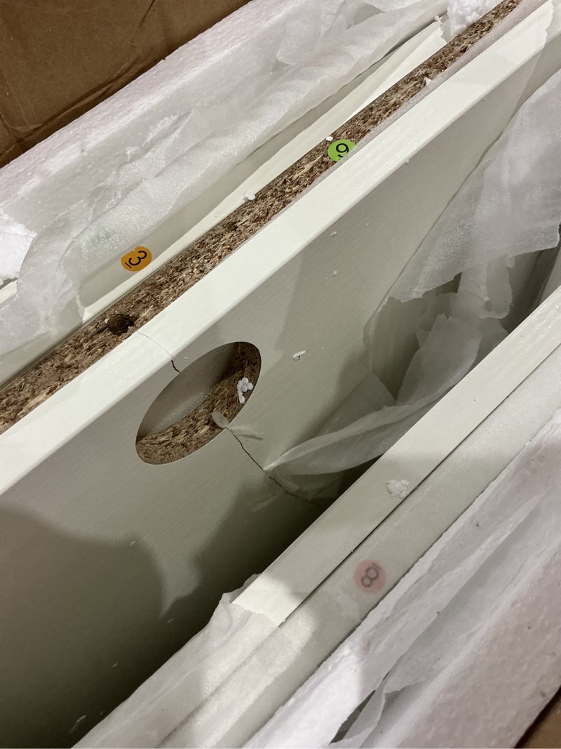 Condition photo showing As Is for techni mobili storage drawers and cabinet 51.25” w-modern office large floating desktop surface desk, 23.6" d x 51.2" w x 29.8" h, white/gold