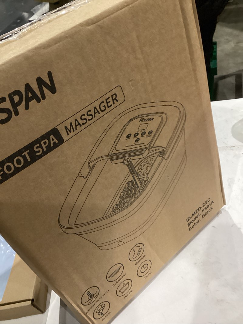Condition photo showing Good Condition for HOSPAN Collapsible Foot Spa with Heat, Bubble, Red Light, and Temperature Control, Foot Bath Massager with 8 Shiatsu Massage Rollers, Pedicure Foot Spa for Relaxation and Stress Relief, Black