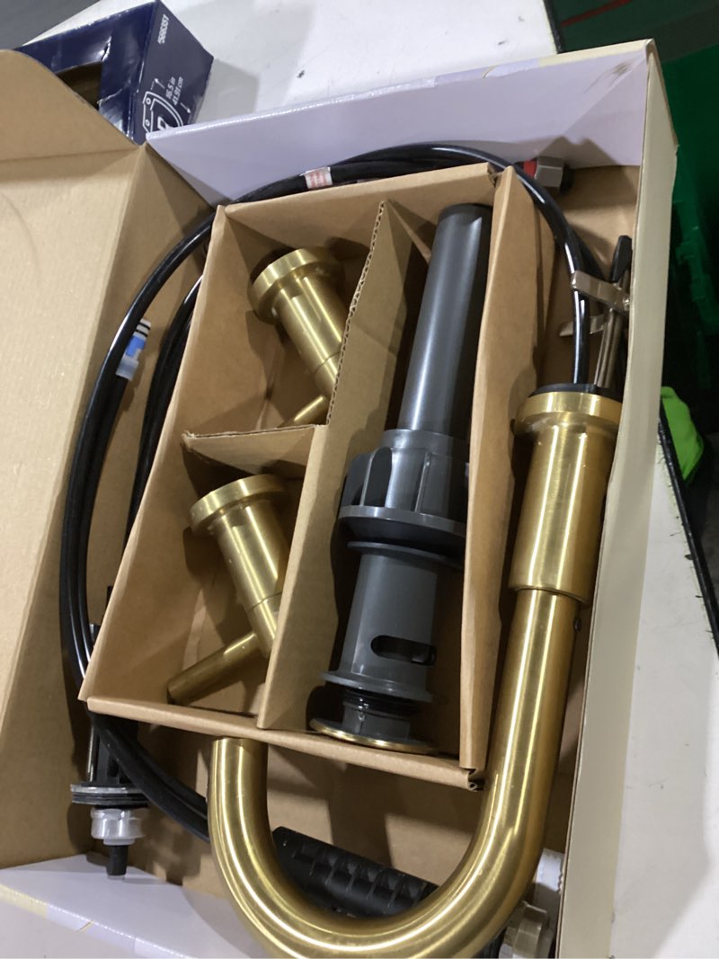 Condition photo showing As Is for allen + roth Harlow Simplefit Brushed Gold Widespread 2-handle WaterSense Mid-arc