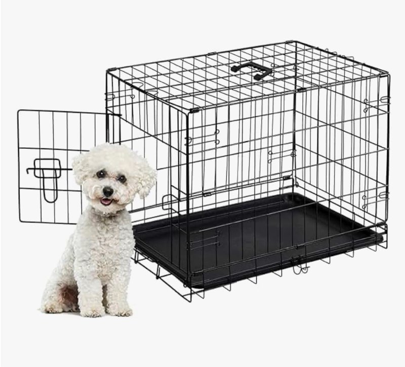 sweetcrispy 24.4 inch single-door dog crate, durable metal pet kennel with secure lock, foldable des