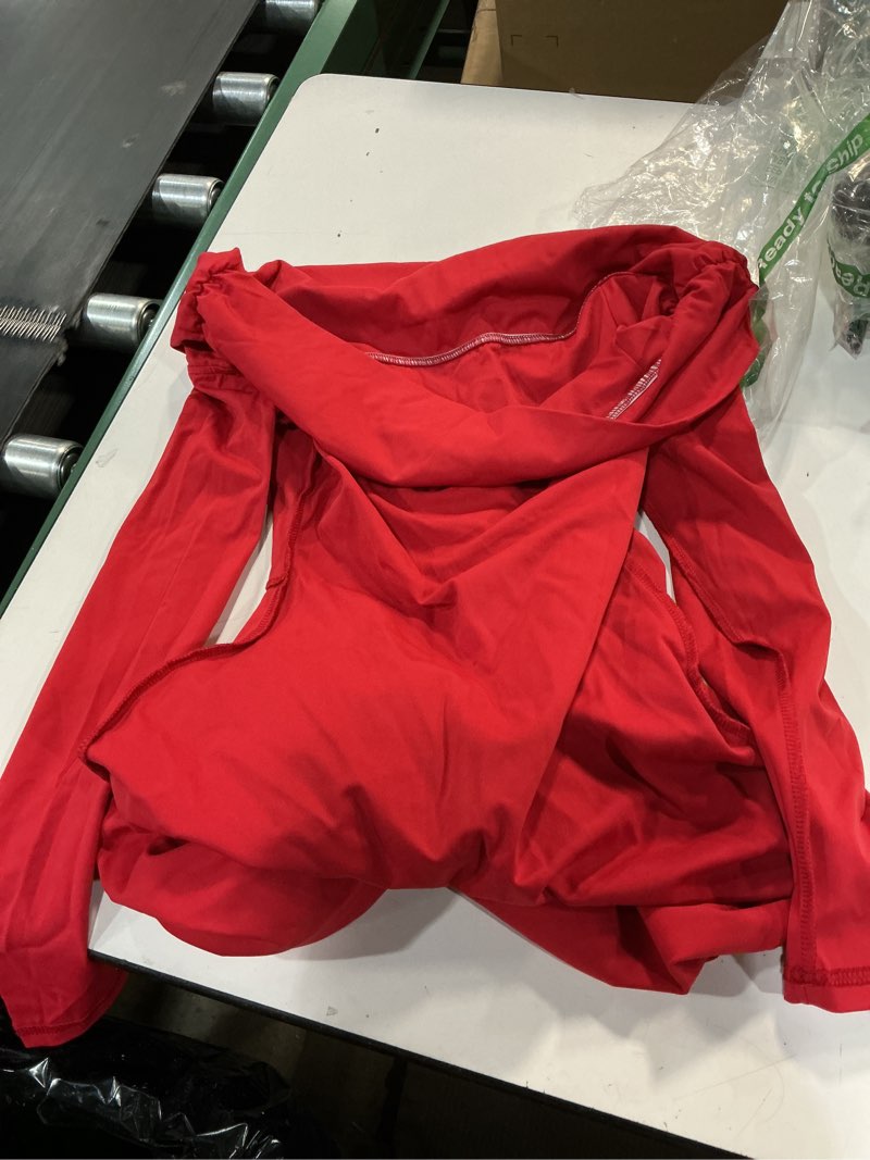 Condition photo showing As Is for DAAWENXI Women's Sexy Off Shoulder Long Sleeve Jumpsuit Dressy Bodycon One Piece Outfits Rompers Red Small