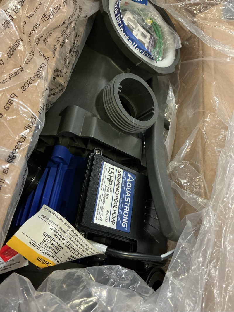 Condition photo showing Good Condition for aquastrong 1.5hp in/above ground pool pump, single speed, 220v, 8100gph, high flow, powerful self primming swimming pool pumps with filter matta blue