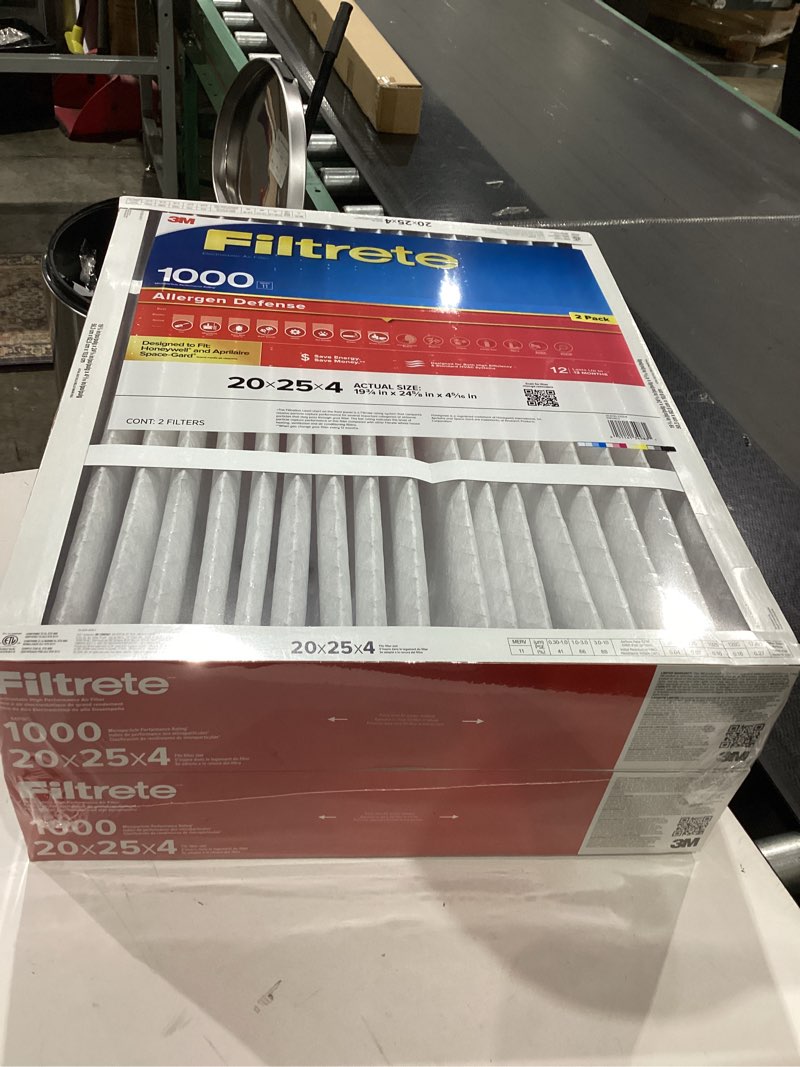 Condition photo showing Good Condition for filtrete 20x25x4 air filter merv 11, mpr 1000 micro allergen defense 2-pack, fits honeywell & aprilaire, ac furnace hvac filters for home, pleated electrostatic (actual size 19.88 x 24.63 x 4.31 in)