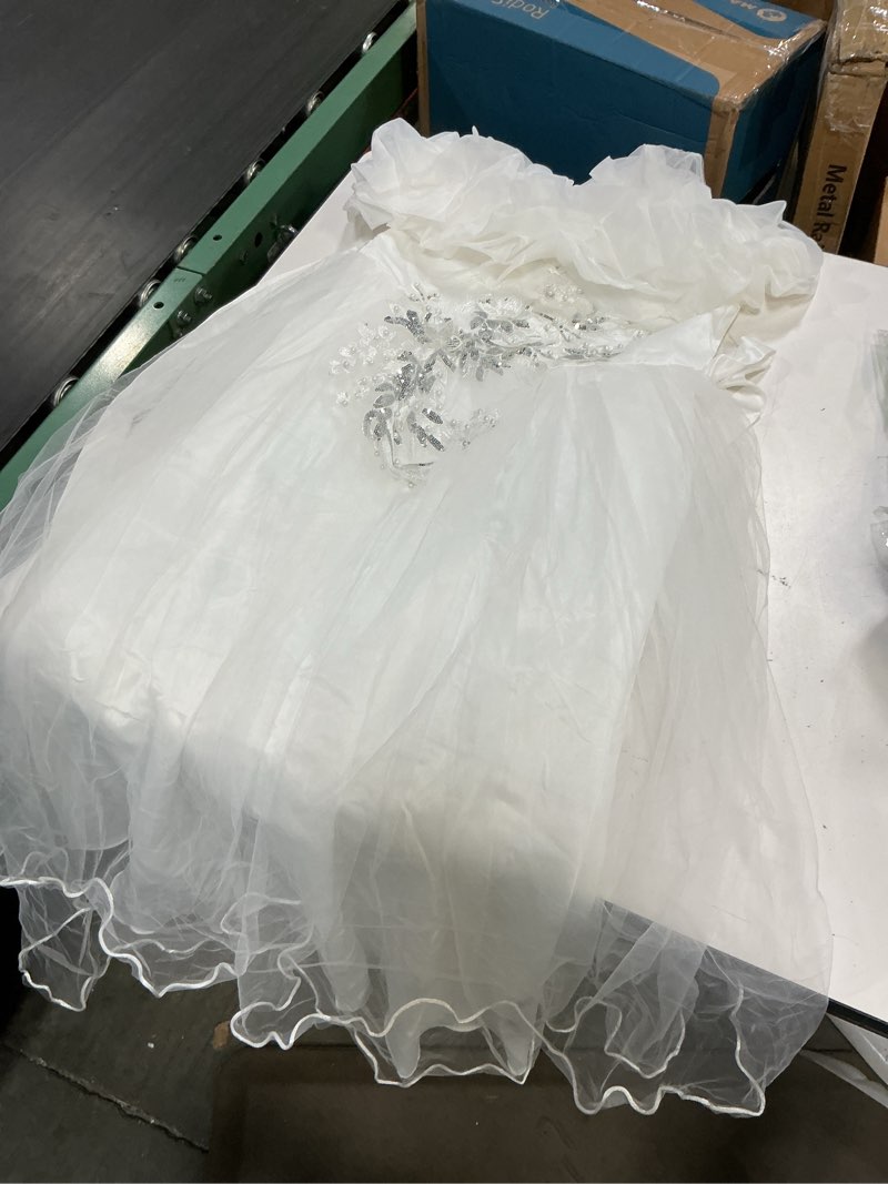 Condition photo showing Good Condition for flower girl dresses lace embroidery off the shoulder tulle dress communion pageant wedding dance gown 12-13 years white