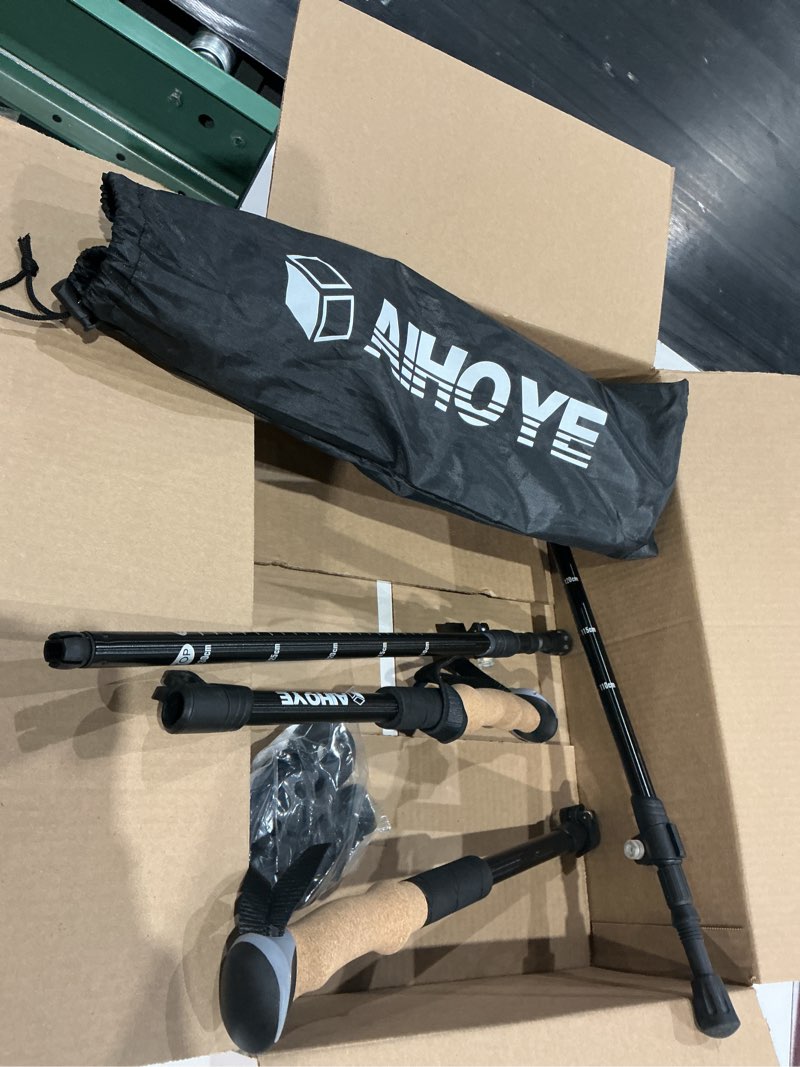 Condition photo showing Good Condition for aihoye trekking hiking poles - 2 pack adjustable walking sticks, collapsible lightweight aluminum 7075, hiking sticks with quick flip-lock and comfortable cork grips black