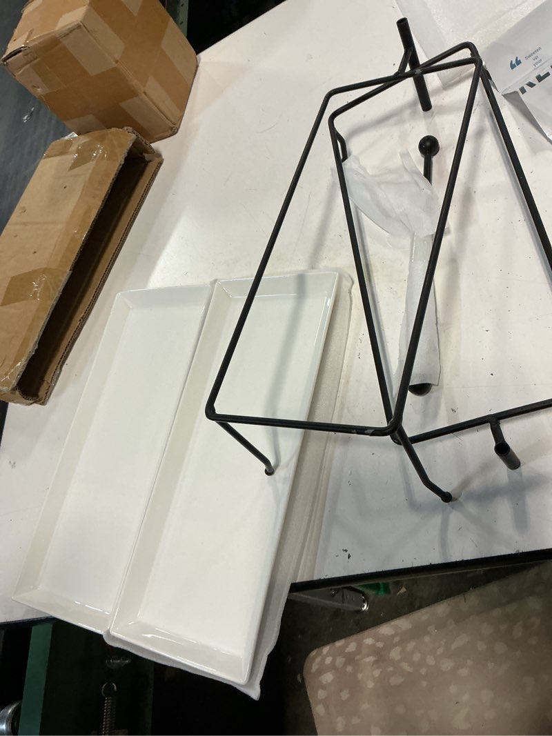 Condition photo showing As Is for ( incomplete )malacasa 3 tier serving trays for party, porcelain serving platters and trays, 12 inch tiered tray stand, fruit tray, trays for serving food, white dessert stand with collapsible sturdier metal rack white 12 inch