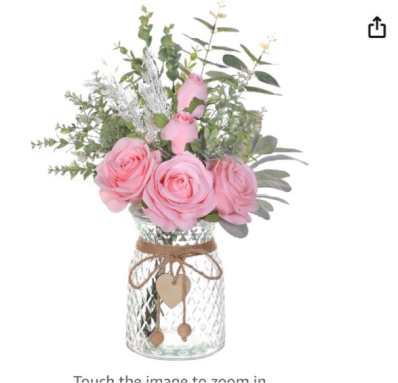 faux flowers with vase,artificial silk roses in vase, fake plant eucalyptus flower arrangement for home office farmhouse bathroom dining table centerpiece decorations coffee table decor (pink