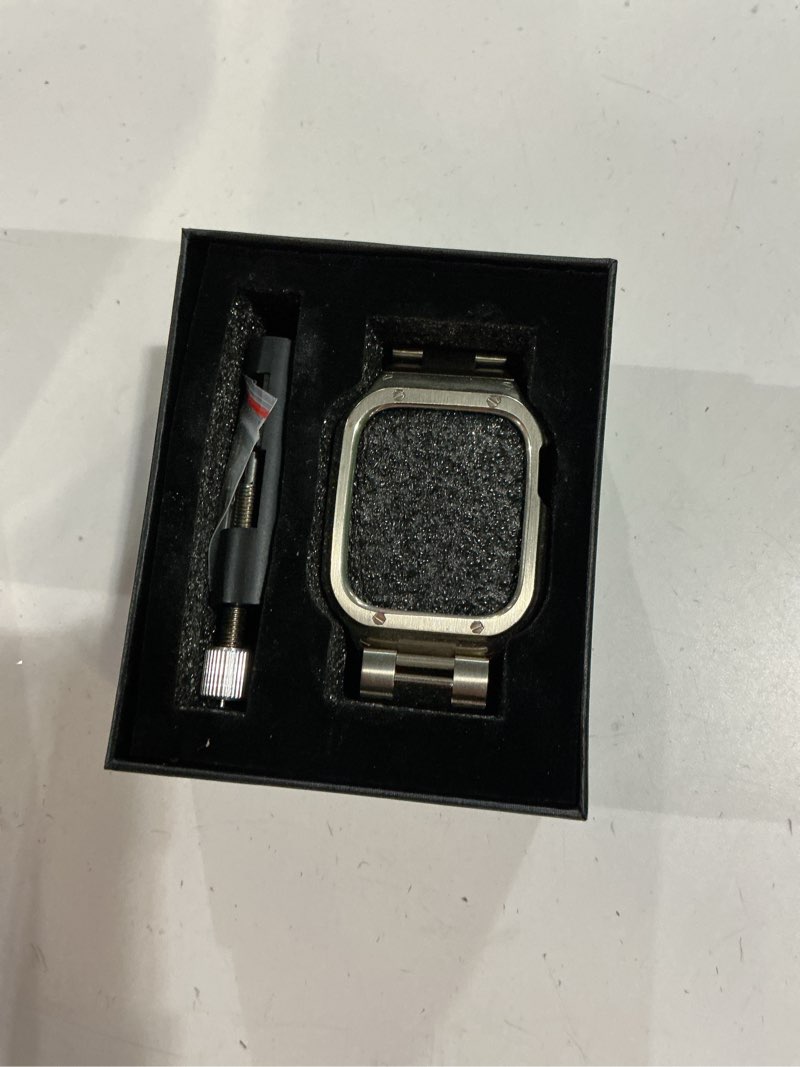 Condition photo showing New/Like New for MioHHR Stainless Steel Band and Case Compatible with Apple Watch Band 45mm, Men Metal Protective Bumper Cover for iWatch Series 9/8/7, Titanium Color Titanium Color 45mm(Series 9/8/7)