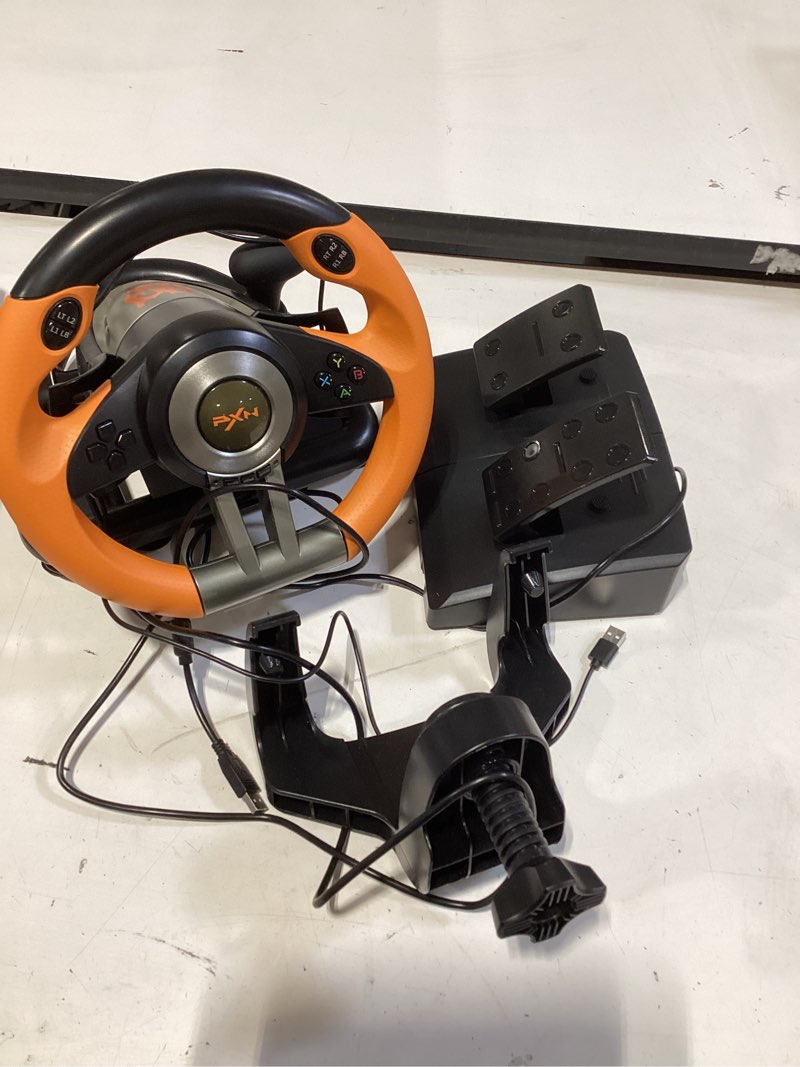 Condition photo showing Good Condition for pxn pc racing wheel, v3 pro 180 degree universal usb car sim race steering wheel with pedals for pc, ps3, ps4, xbox one, xbox series x/s, switch (orange)
