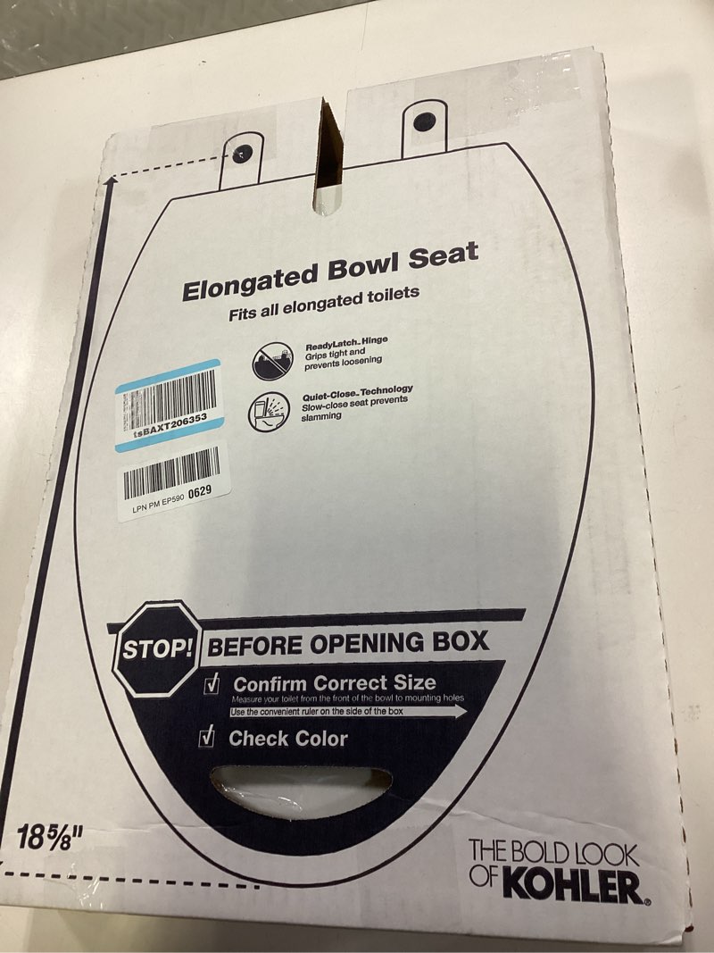 Condition photo showing New/Like New for KOHLER 24764-RL-0 Rutledge Nightlight ReadyLatch Slow Close Toilet Seat, Elongated, Quiet-Close Lid and Seat, Grip-Tight Bumpers, White Elongated White Nightlight