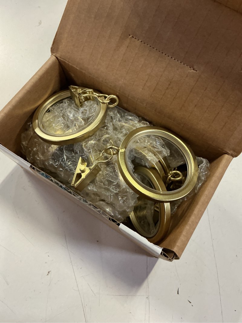 Condition photo showing Good Condition for blasthome® luxury curtain rings – premium metal with quiet, smooth, removable nylon inserts – pinhooks and clips included – 1 1/2" inside diameter – 18 rings for two standard curtains – brushed gold round 18 pack for two curtains brushed gold