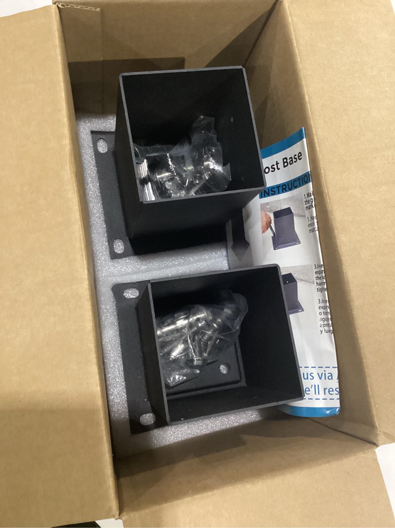 Condition photo showing New/Like New for 4x4 post base 2pcs(inner size 3.55"x 3.55")concrete post brackets anchors 13 gauge thick solid steel heavy duty stainless steel screws black powder coated for pergola,decking,railing,mailbox 4x4 2