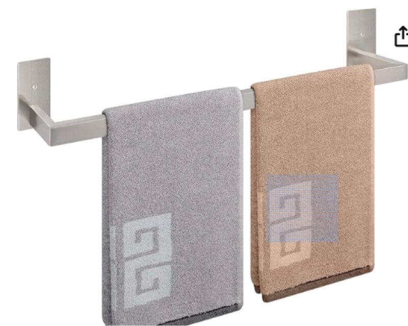 NearMoon Self Adhesive Bathroom Towel Bar, Stainless Steel Square Bath Wall Shelf Rack Hanging Towel Stick On Sticky Hanger Contemporary Style, Towel Rack Wall Mounted (24 Inch, Brushed Nickel)