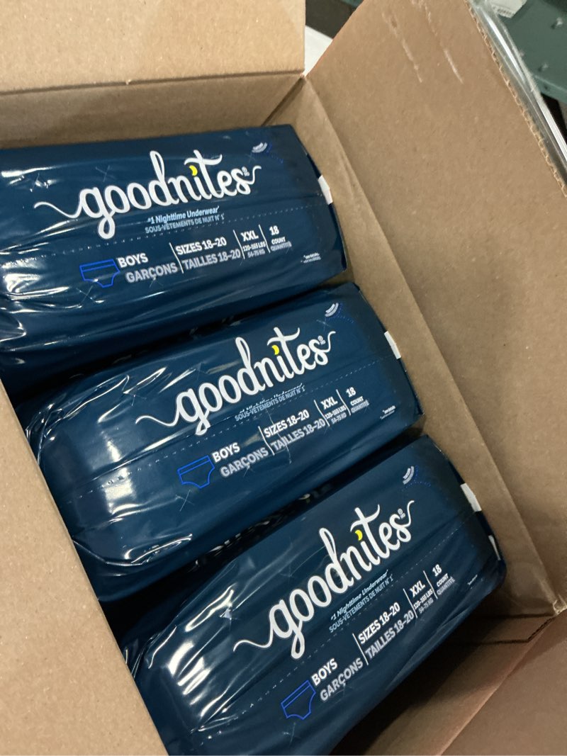Condition photo showing Good Condition for goodnites boys' nighttime underwear, size xxl (120-165 lbs), 54 ct, packaging may vary xx-large 54