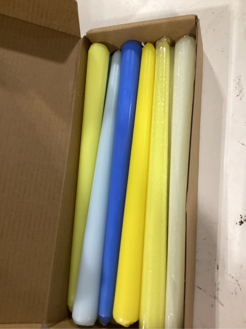 Condition photo showing As Is for nuanchu 12 pcs 10 inch amalfi coast party decorations summer mediterranean candles lemon decoration positano wedding birthday decor smokeless yellow blue taper candles lemon party supplies