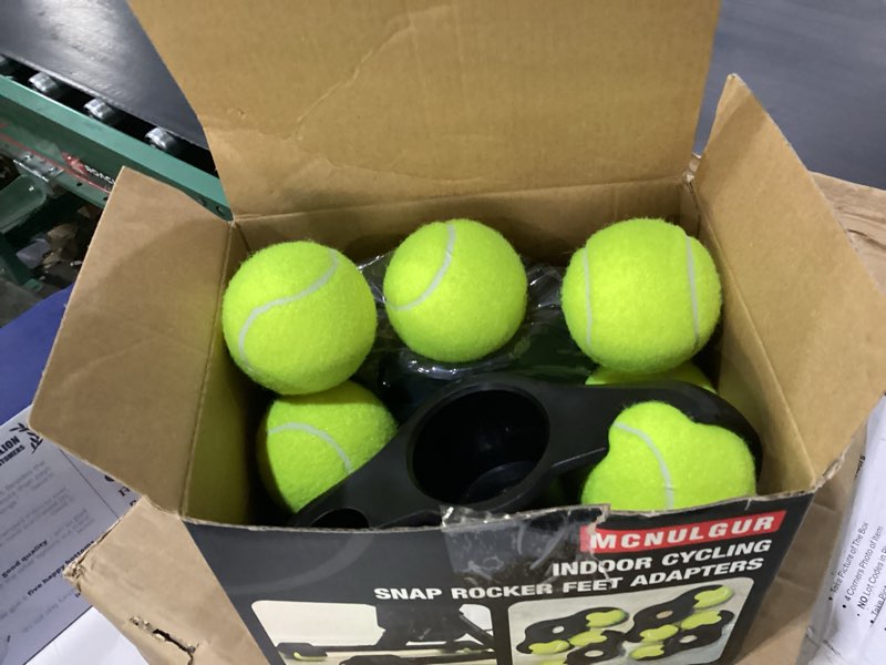 Condition photo showing Good Condition for 4 pack indoor cycling snap rocker feet adapters with 8 pack tennis balls, stability accessories for smart bike resistance trainer home workout equipment with balls black