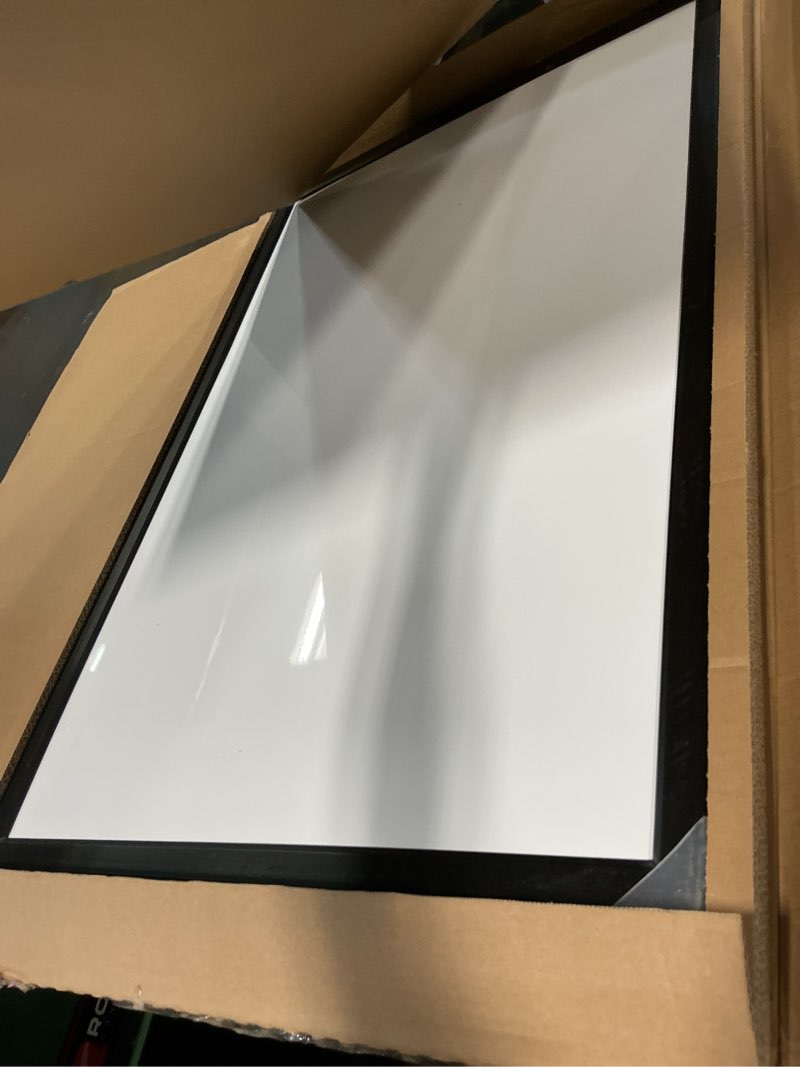 Condition photo showing New/Like New for amazon basics magnetic dry erase whiteboard, 35"w x 23"h, black wooden frame, wall-mounted for writing and presentation black/white 35"w x 23"h
