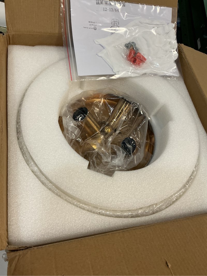 Condition photo showing New/Like New for Lamomo Semi Flush Mount Ceiling Light,White Glass Shade Gold Hallway Light Fixture,3-Bulb Globe Glass Close to Ceiling Scone,Indoor Hanging Light for Bedroom Kitchen Porch Hallway,Bulbs Not Included White and Gold 12.2''