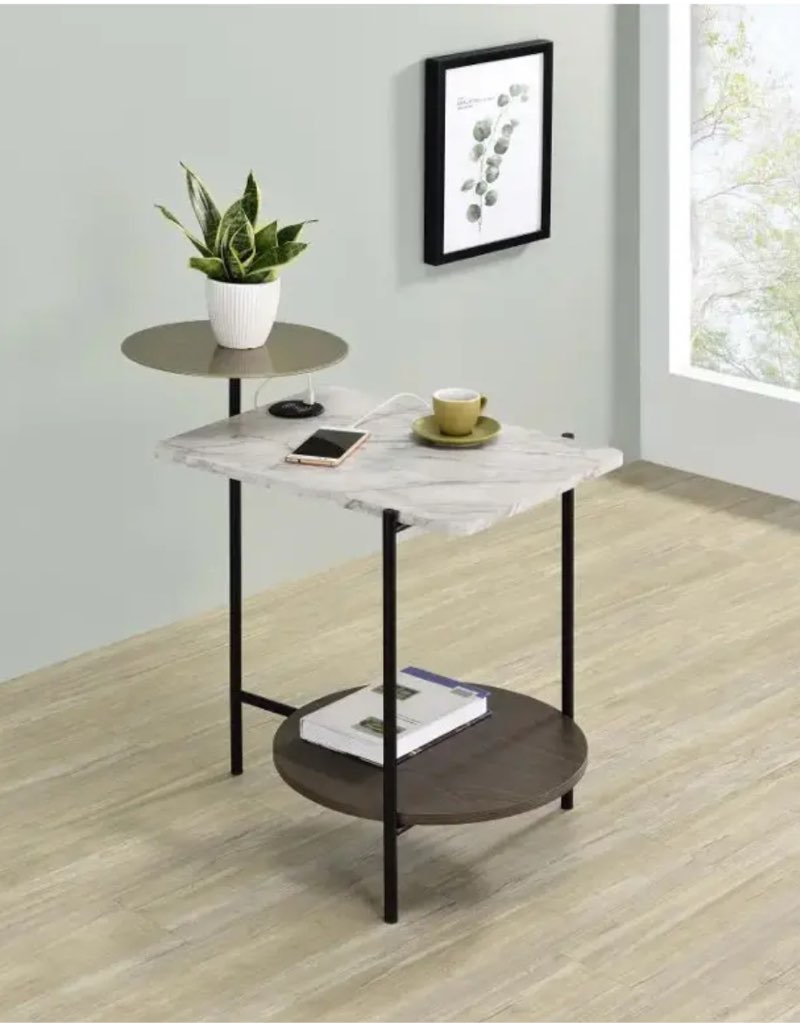 ((Incomplete))Coaster Furniture Side Table White Marble   