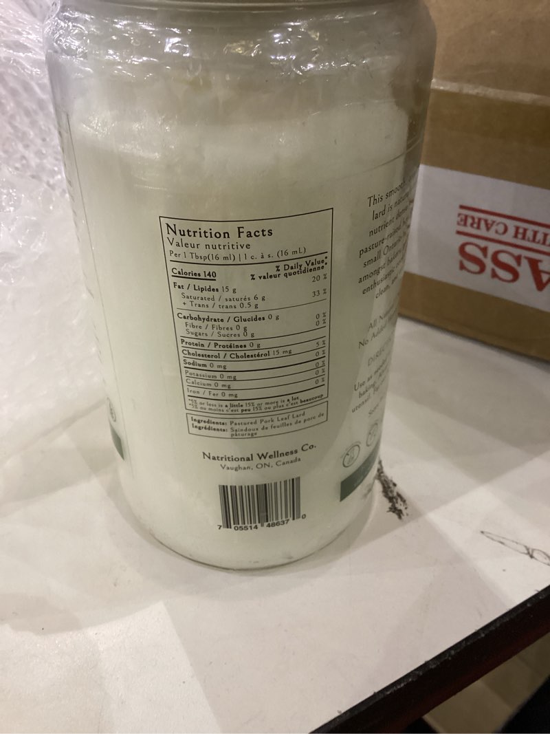 Condition photo showing As Is for Leaf lard 750ml jar