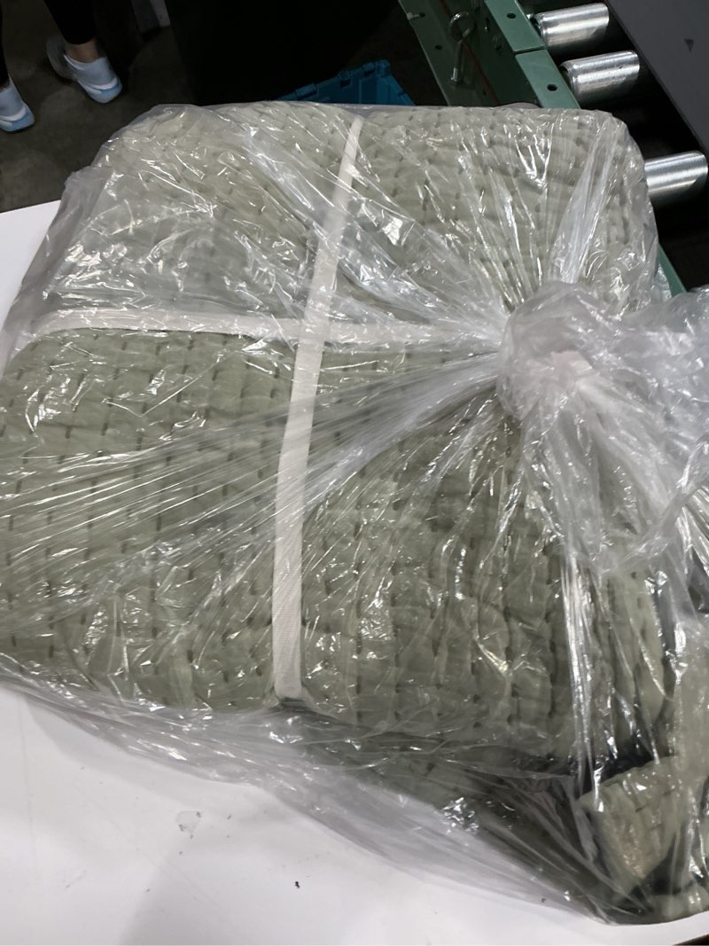 Condition photo showing As Is for quince organic cotton channel stitch coverlet color green queen