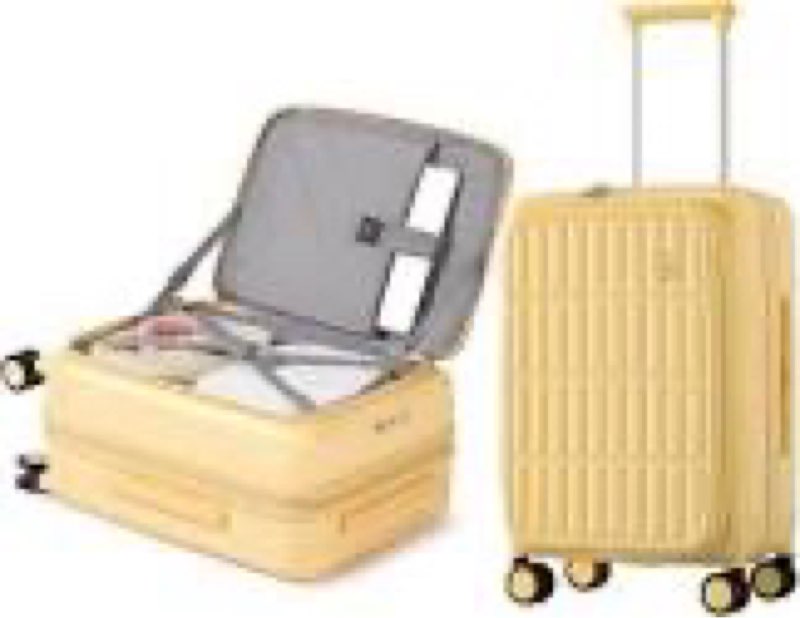carry on luggage 22x14x9 airline approved with 8 spinner wheels, 20 inch lightweight luggage with tsa lock, 100% pc hard shell travel luggage suitcases for men women,  yellow carry-on 20-inch